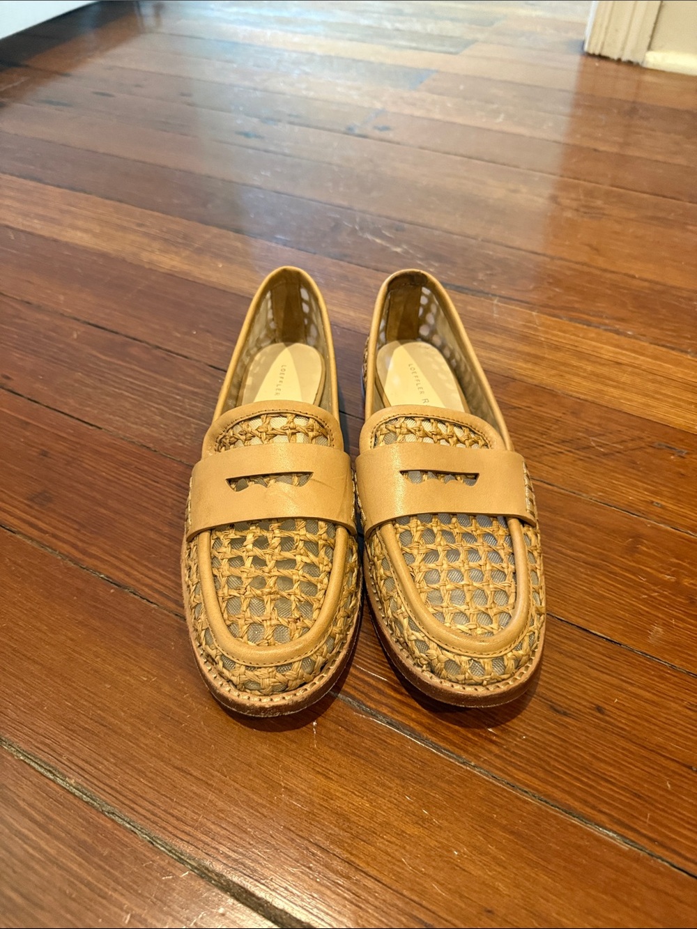 Loeffler Randall Woven Leather Loafers - Tan